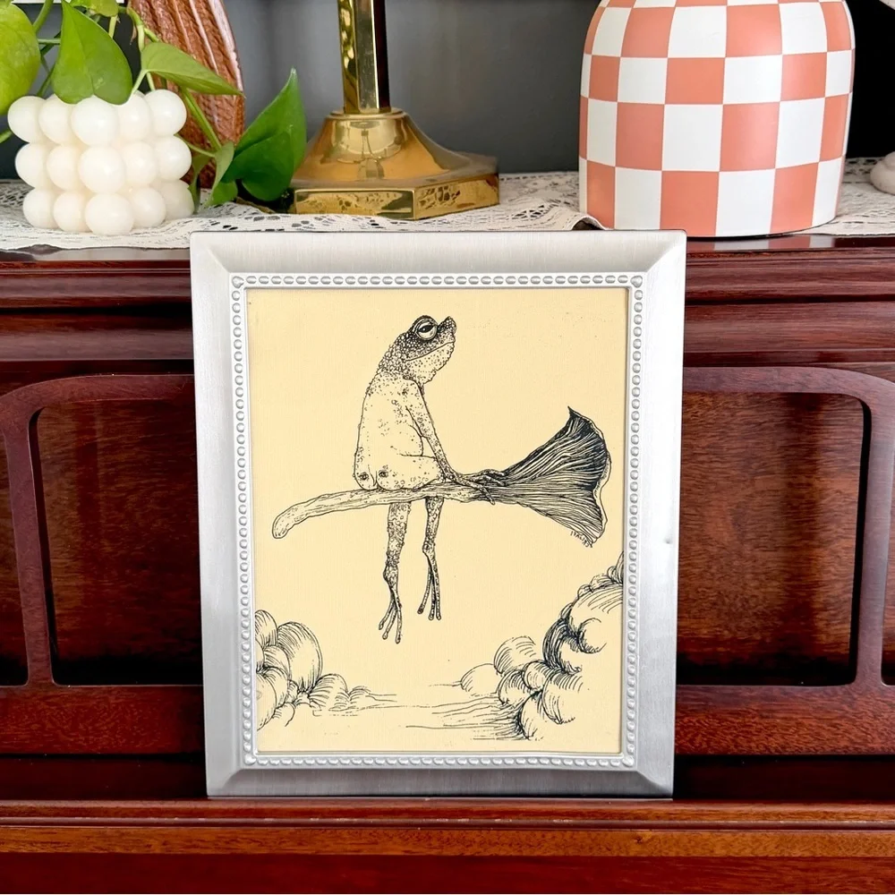 Toad Witch Frog Flying on Broom Quirky Canvas Art Print Framed Wall Hanging Art